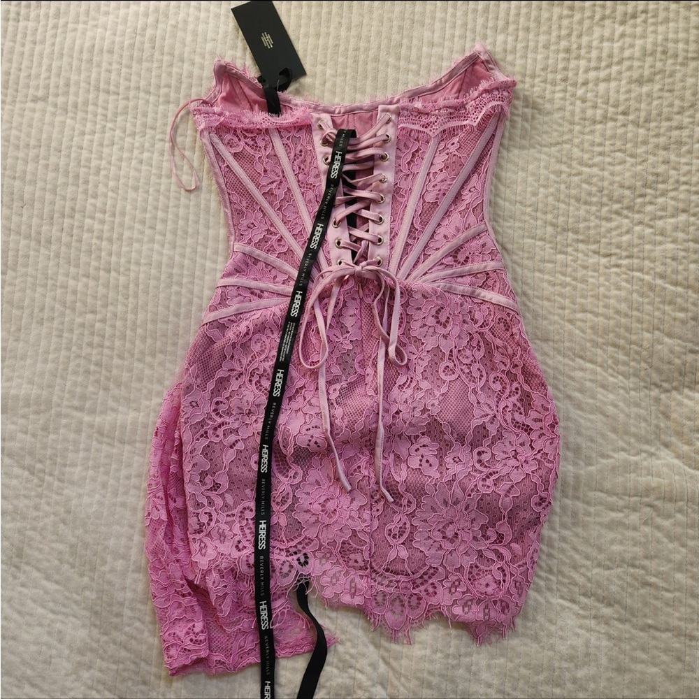 NWT Heiress Beverly Hills lace drape corset mini dress in pink size S - Picture 2 of 9